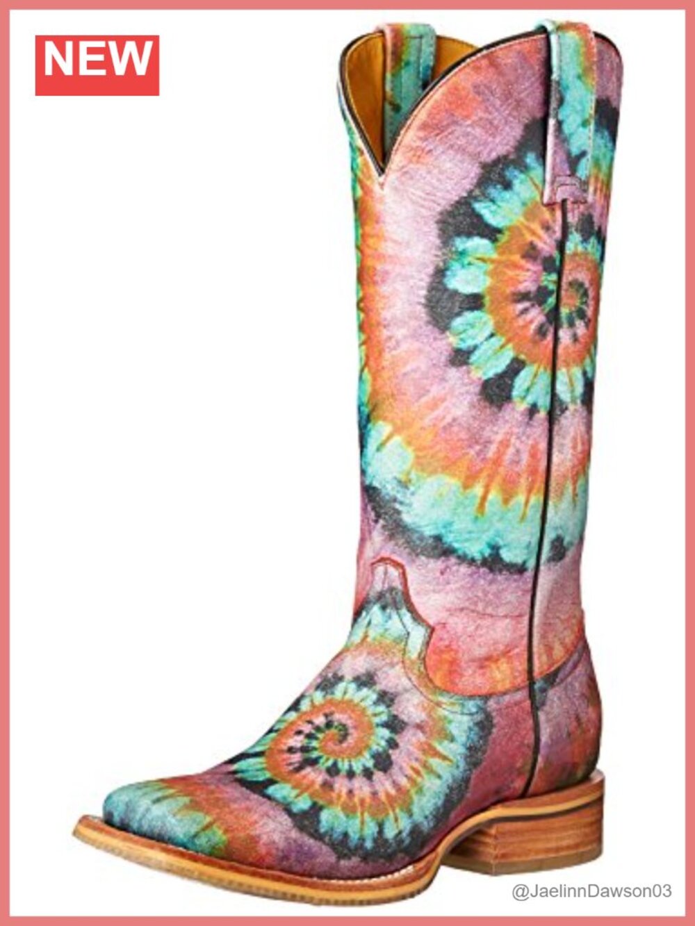 Tin Haul Groovy Leather Work Boot Square Toe Block Heel Mid-Calf
